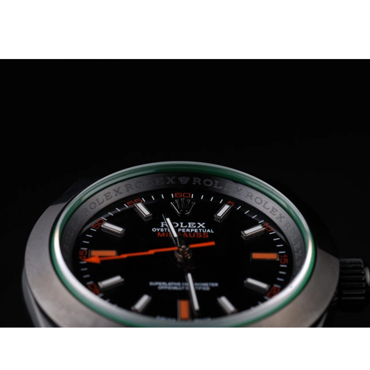 Best AAA Replica Sites Dial Pro-Hunter Saphire Tinted Rolex Milgauss Black Green 0601